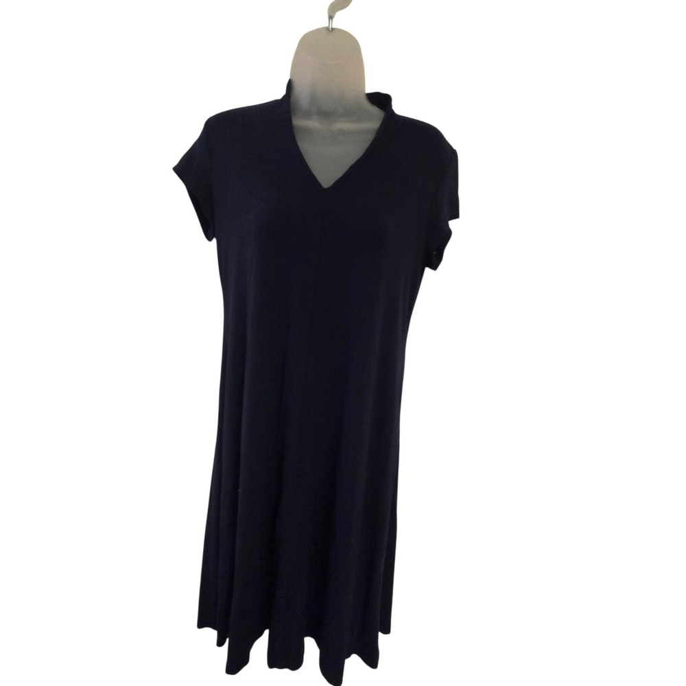 Eileen Fisher Navy Blue V-Neck Short Sleeve Shift Dress Size S Made in USA